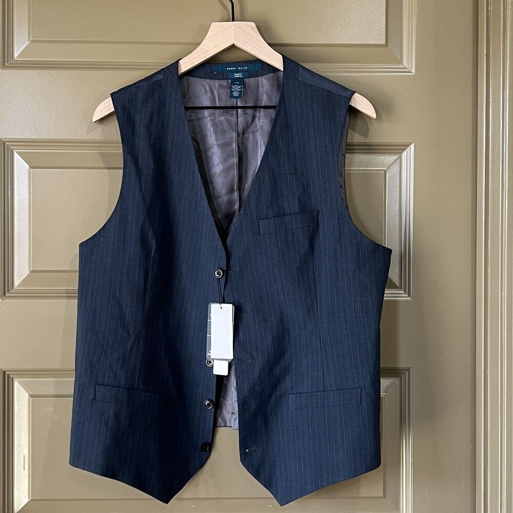 Perry Ellis Vest Size L Slim Fit Stretch Slate Gray Striped Business NWT